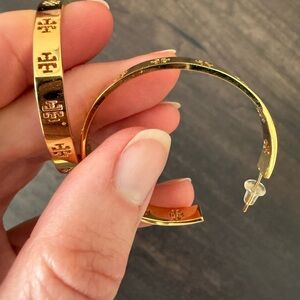 Tory Burch Gold Logo Hoop Earrings